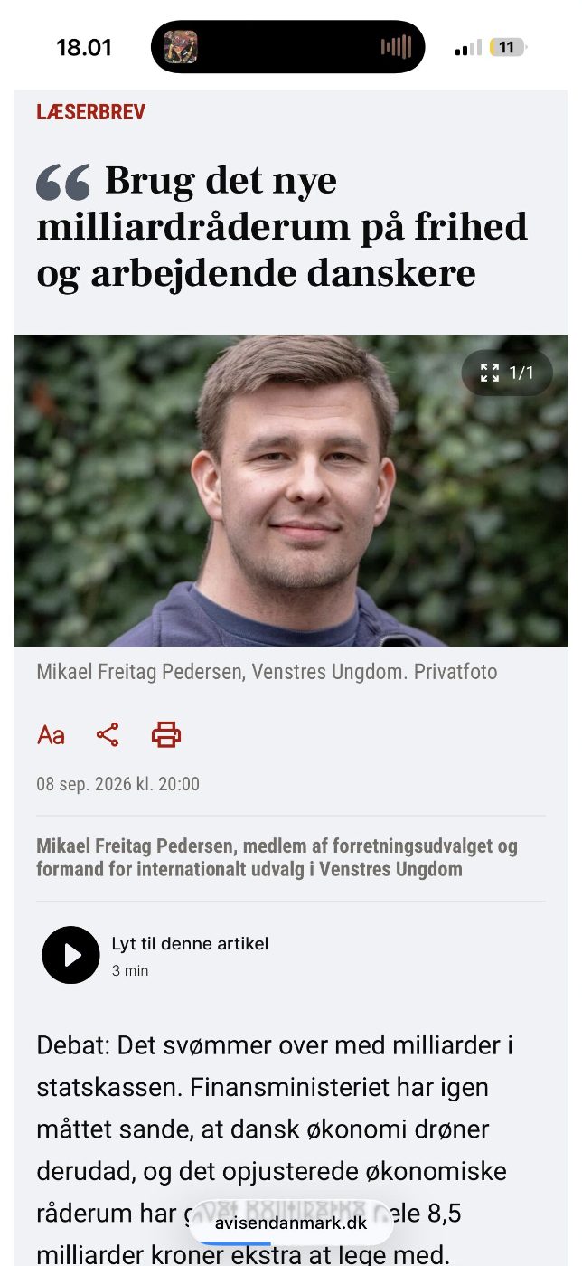 Læserbrev af Mikael Freitag Pedersen i Avisen Danmark